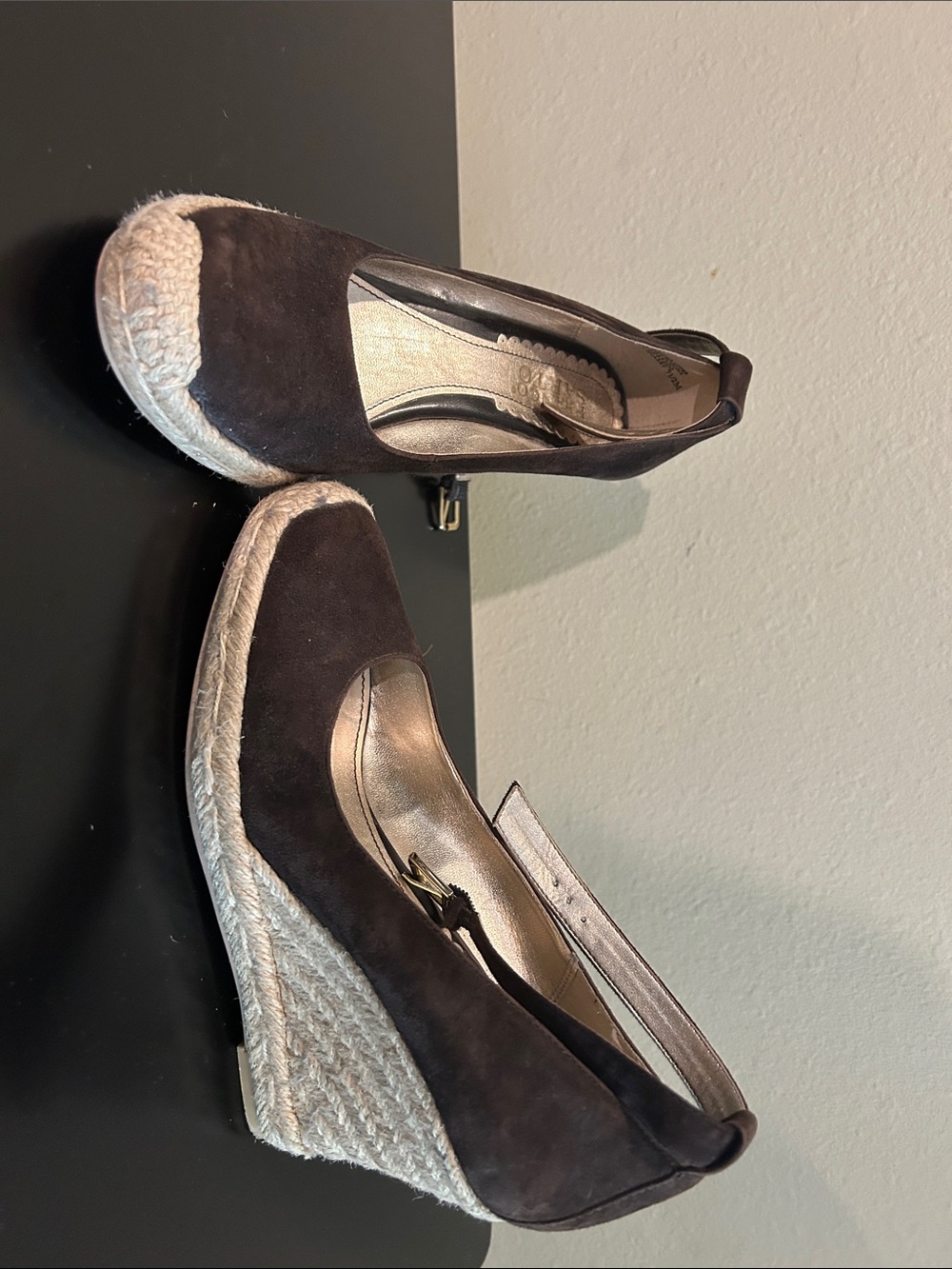 Franco Sarto Brown Espadrille Wedge Pumps